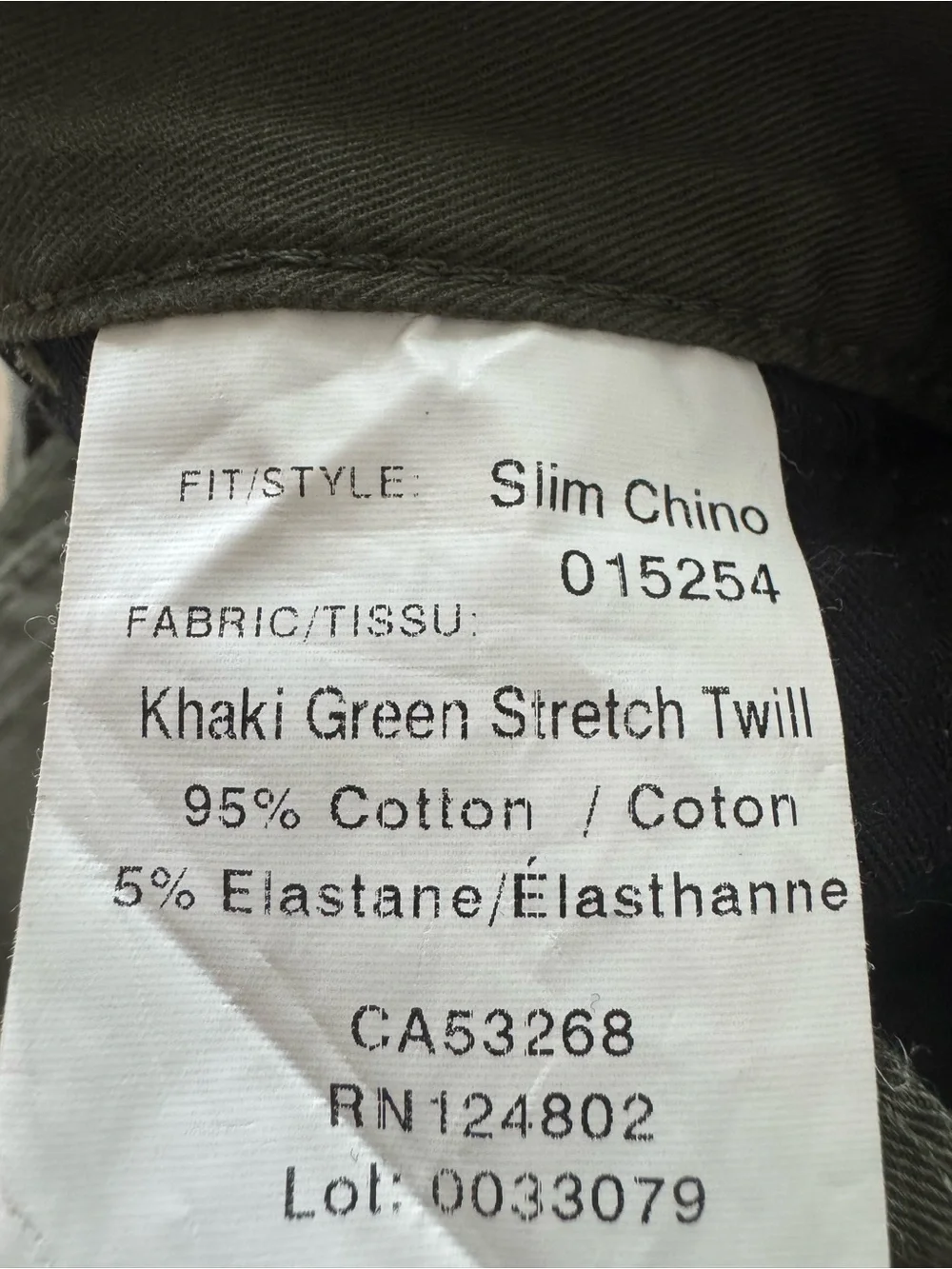 Naked & Famous Slim Chino green stretch twill Japanese Sz 30